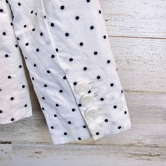 Talbots Linen & Cotton Polka Dot Blazer 6P White Navy Preppy Light Academia Chic - Picture 14 of 16